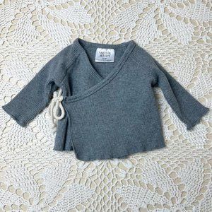 Mebie Baby 0-3 Months Gray Ribbed Cross Front Long Sleeve Top